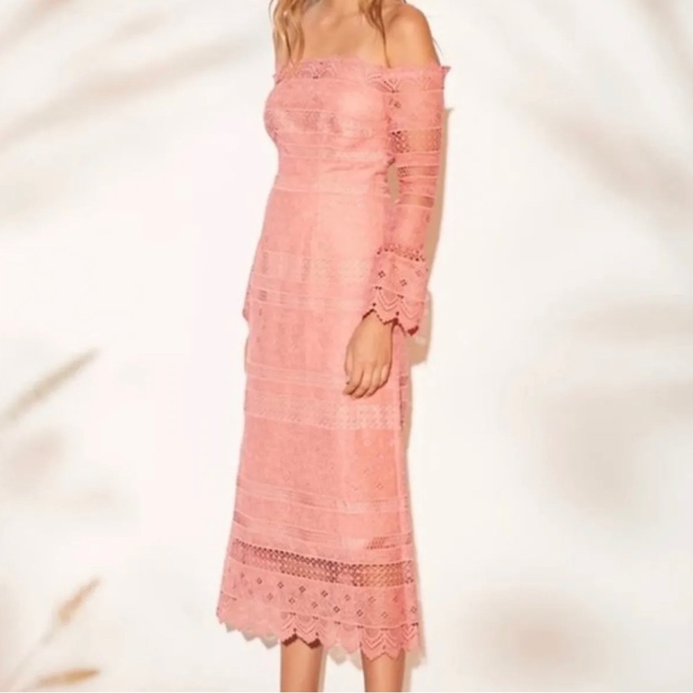 Amur Off The Shoulder Lace Midi Dress